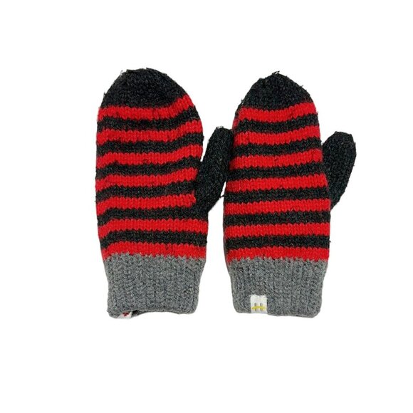 Hot Paws Striped Fleece Lined Mittens Red/Black - Picture 1 of 3